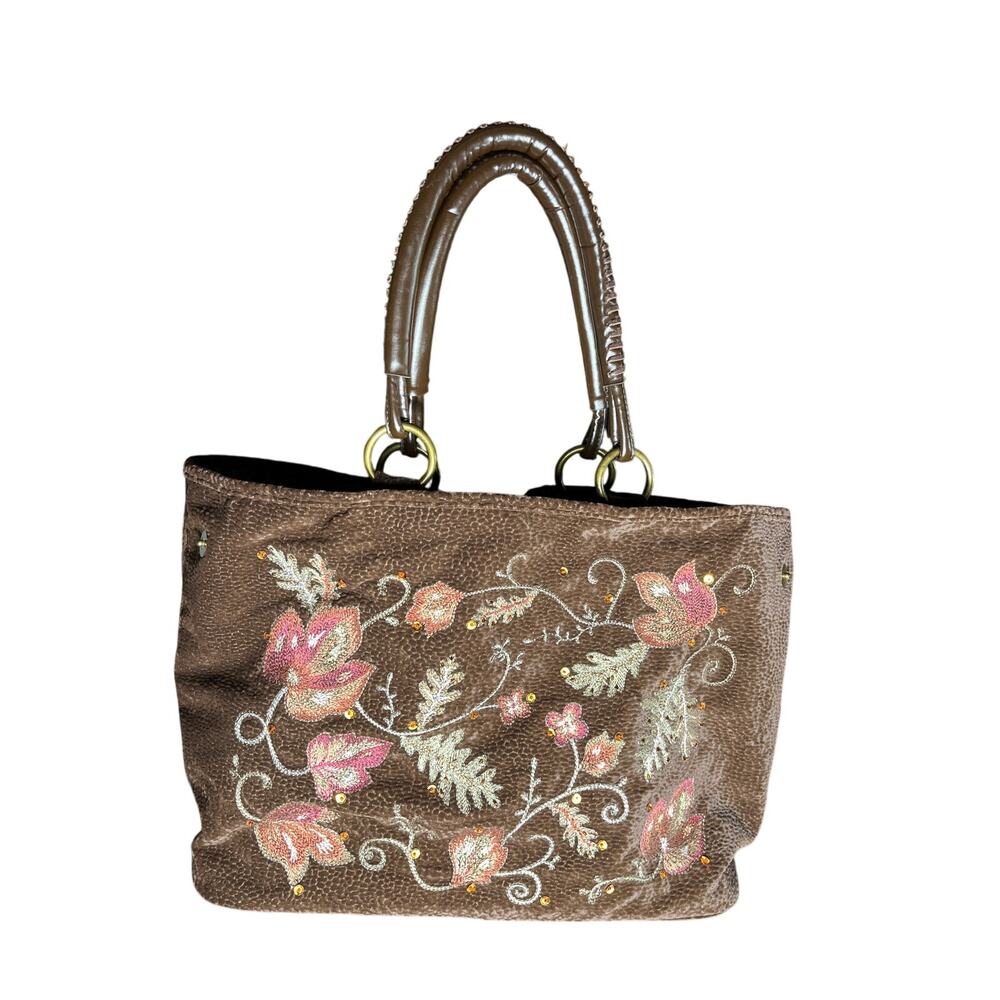 Bath & Body Works Women's Floral Embroidered Tote Bag Sequins Fall large